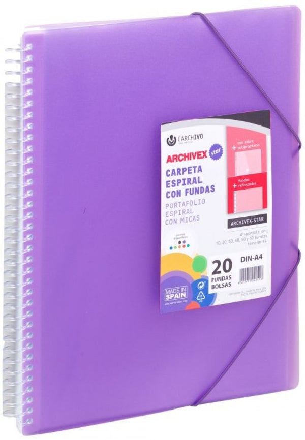 CARPETA 20 FUNDAS A4 ESPIRAL ARCHIVEX STAR VIOLETA CARCHIVO