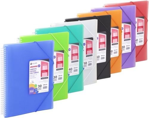 C/12 carpeta 20 fundas a4 espiral cierre con goma archivex star colores surtidos