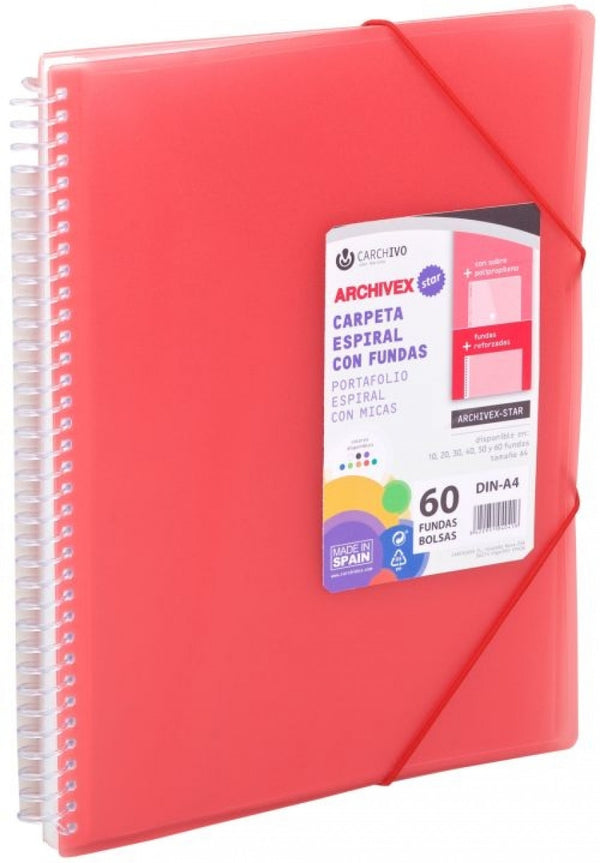 CARPETA 50 FUNDAS A4 ESPIRAL ARCHIVEX STAR ROJO CARCHIVO