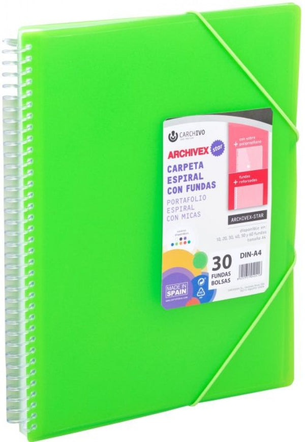 CARPETA 60 FUNDAS A4 ESPIRAL ARCHIVEX STAR VERDE CLARO