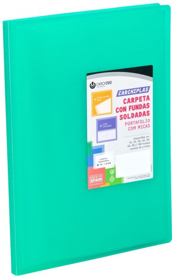 Carpeta 20 fundas soldadas a4 tapa flexible color verde carchiplas