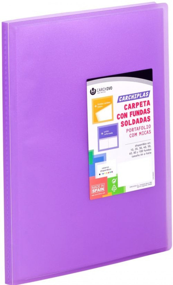 Carpeta 20 fundas soldadas a4 tapa flexible color violeta carchiplas