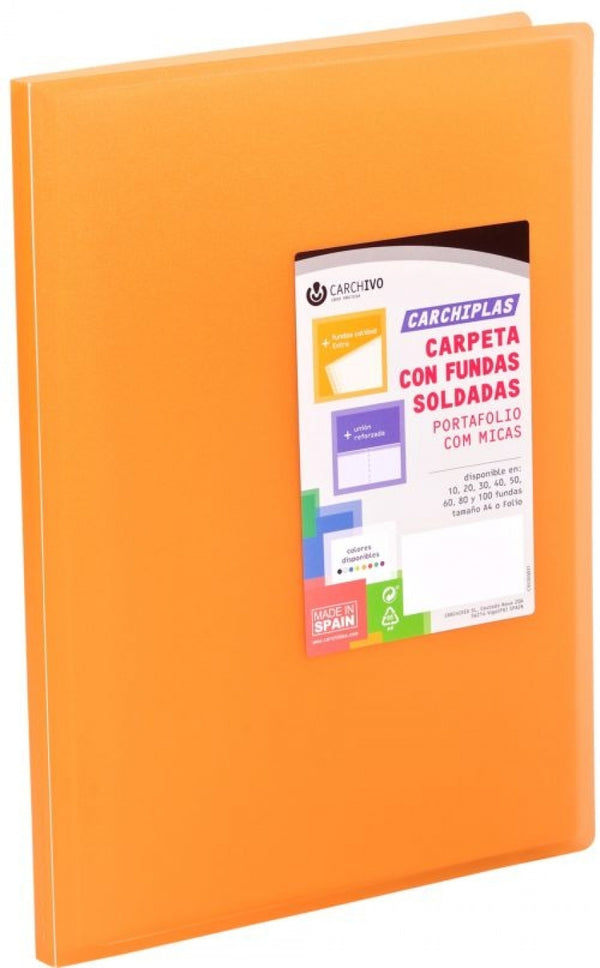 Carpeta 50 fundas soldadas a4 tapa flexible color naranja carchiplas