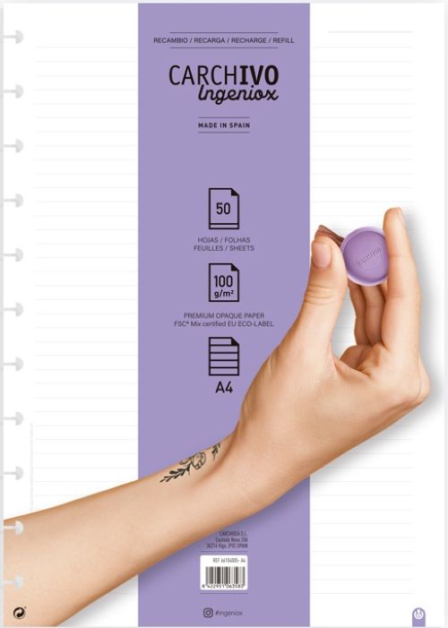 Recambio cuaderno ingeniox a4 50 hojas rayas extraibles