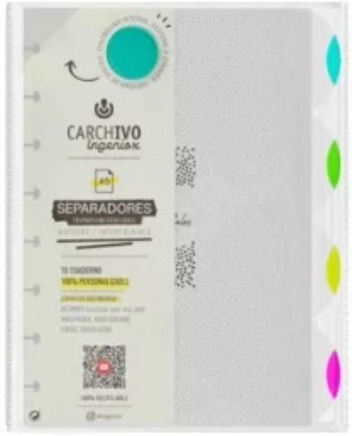 SEPARADORES INGENIOX A5 PP TRANS/NEON 4 POSICIONES