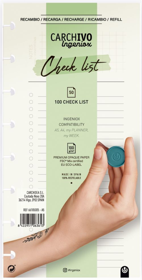 Recambio ingeniox check list 50 hojas