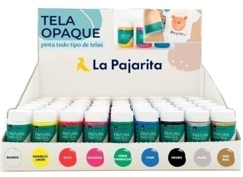 Expositor 54 pintura para tela opaca la pajarita 35ml con 9 colores