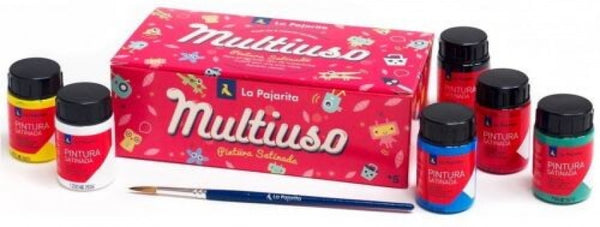 Estuche 6 botes pintura satinada la pajarita colores surtidos 35 ml.+ pincel