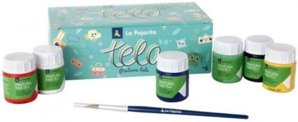 Estuche 6 botes pintura para tela la pajarita colores surtidos 25 ml.