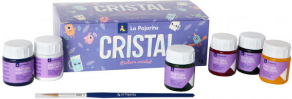 Estuche 6 botes pintura crystal la pajarita colores surtidos 25 ml.+ pincel