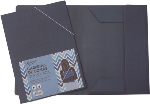 PAQ/5 CARPETA CARTON Fº GOMAS Y SOLAPAS AZUL