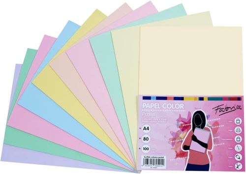 Paquete papel a4 100h 80g 10 colores pastel surtidos fabrisa