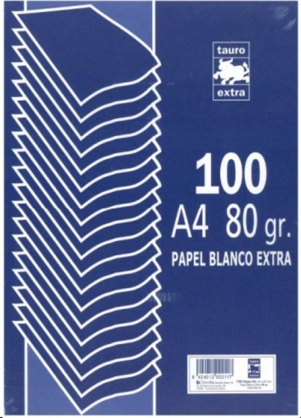 Paquete A4 100 hojas 80 g.liso Tauro extra