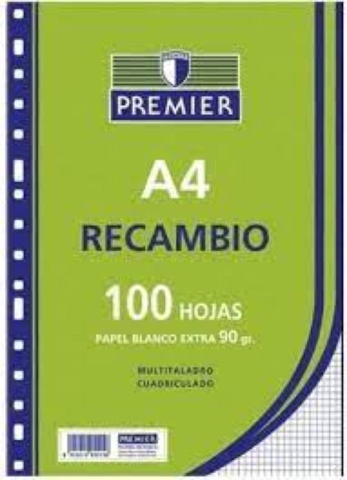 RECAMBIO A5 100H 4 TALADROS 90G CUAD.4X4 C/M PREMIER