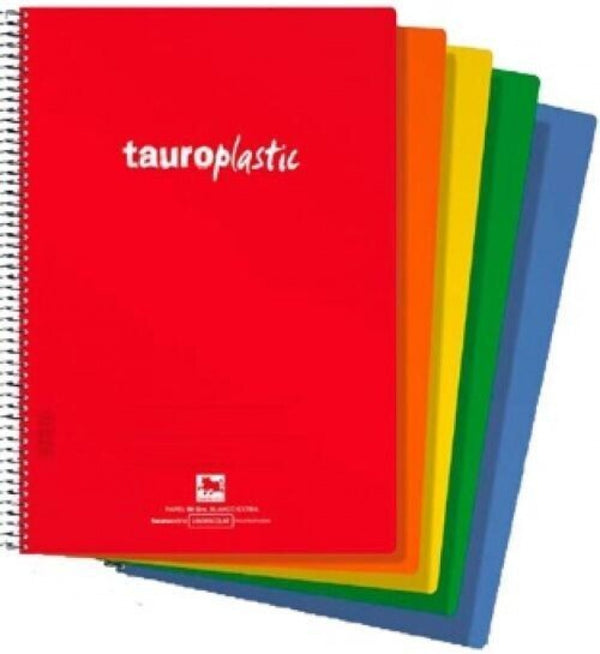 Paq/8 cuaderno espiral fº 80h 90g pauta 2,5 c/m tauroplastic tapa pp colores surtidos