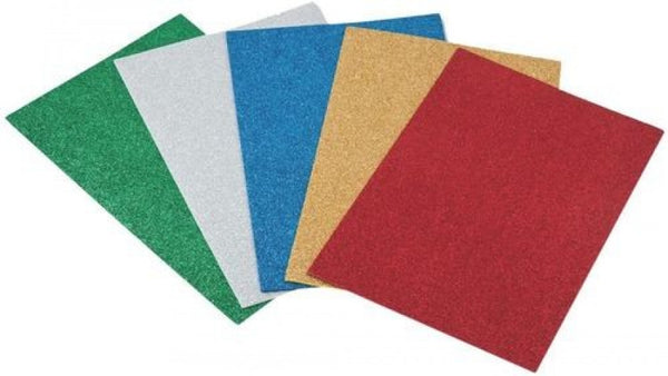 Pack 5 láminas goma eva colores surtidos purpurina 40x60