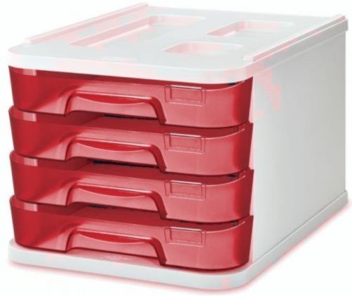 FICHERO CAJONES DE SOBREMESA 285X375X230MM 4 CAJONES ROJO