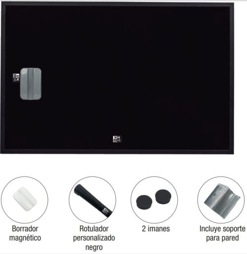 Pizarra magnetica a3 negra con rotulador, borrador y 2 imanes.