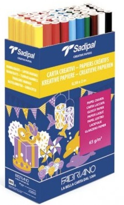 Exp 50 rollos papel charol 0,5x2m colores surtidos