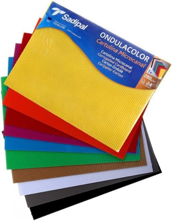 BOLSA 10 CARTULINA ONDULACOLOR A4 328G COLORES SURTIDOS