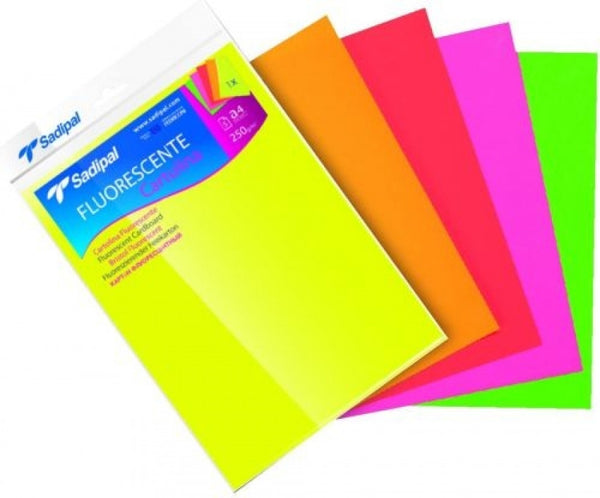 BOLSA 5 CARTULINAS FLUORESCENTES A4 250G COLORES SURTIDOS