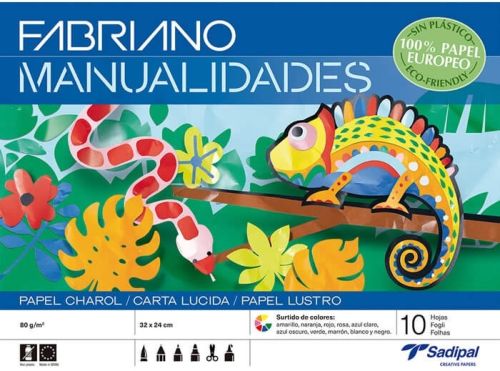 Bloc manualidades 10 hojas papel charol 80 g. 32x24cm colores surtidos