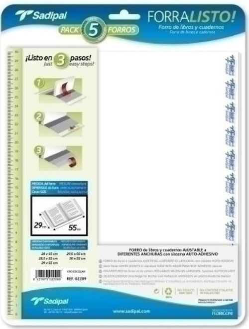 Paq/5 forro libros ajustable 29x52cm forralisto pp 120 micras