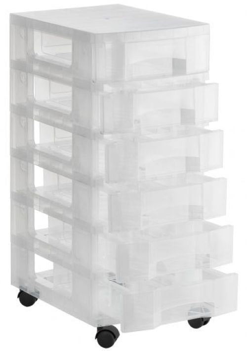 TORRE DE ALMACENAJE 6 CAJONES COLOR TRANSPARENTE CON RUEDAS
