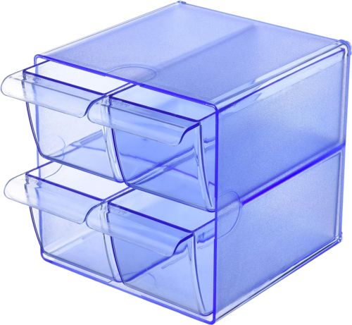 ORGANIZADOR CON CUATRO CAJONES TRASLUCIDO AZUL