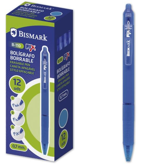 C/12 boligrafo bismark borrable azul punta 0,7mm retractil