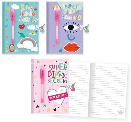Diario c/candado y boligrado tinta invisible top secret modelos surtidos