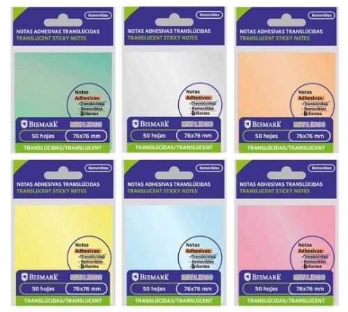 Taco notas adhesivo bismark translucido metalico 76x76mm surtido