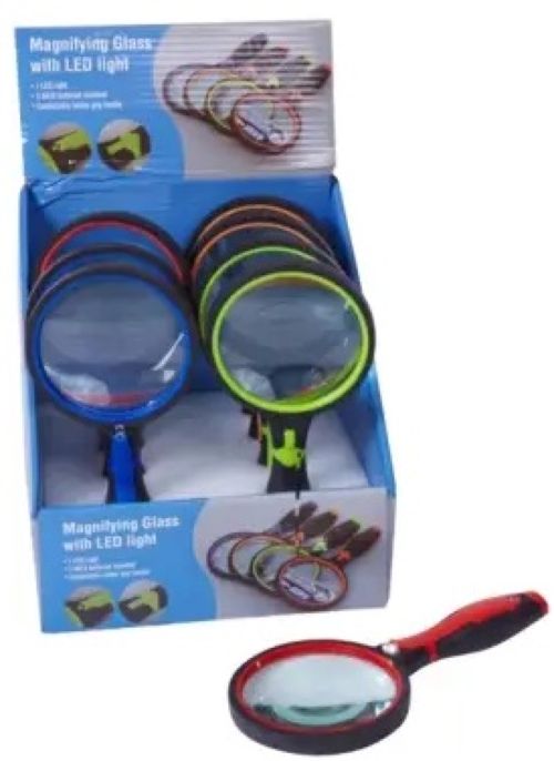 EXP. 8 LUPAS CON LUZ LED SURTIDAS 4 COLORES