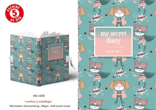 Diario a5 con candado modelo super girl 168H.