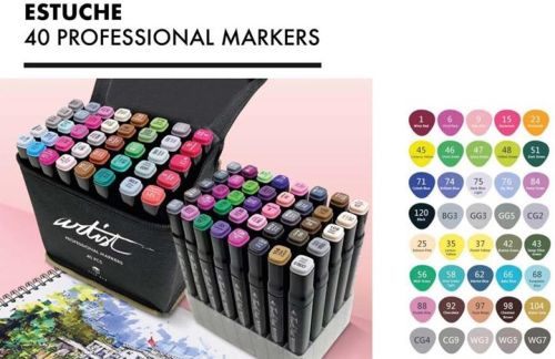 ESTUCHE 40 ROTULADORES PROFESIONAL MARKERS DOBLE PUNTA