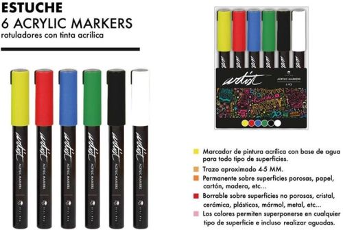 ESTUCHE 6 ROTULADORES ACRYLIC MARKERS COLOTES BASICOS
