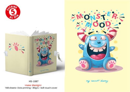 Diario a5 con candado modelo monster mood 168H.