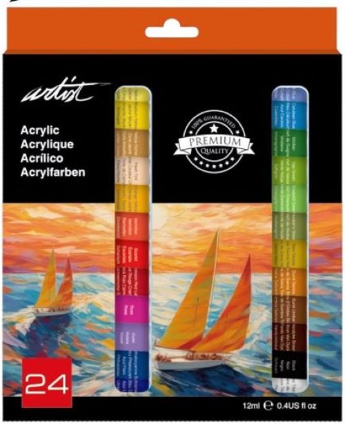 Caja 24 tubos pintura acrilica 12ml artist colores surtidos