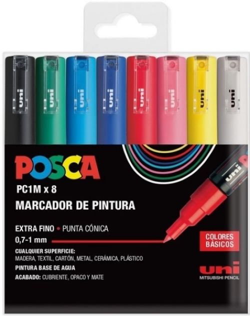 ESTUCHE 8 ROTULADORES POSCA PC1M UNI-BALL COLORES BASICOS