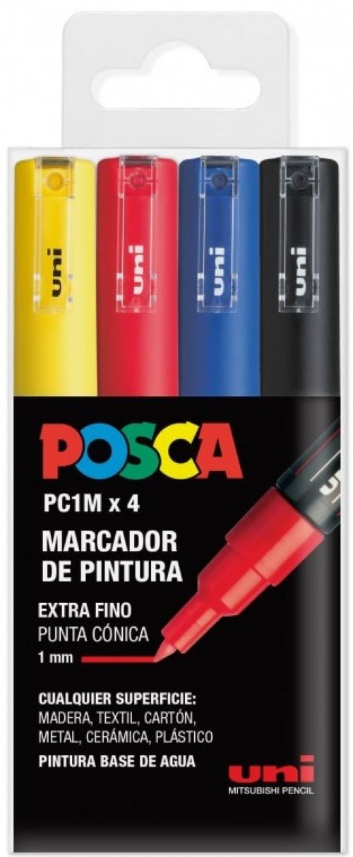 Estuche 4 rotuladores posca pc1m uni-ball colores básicos