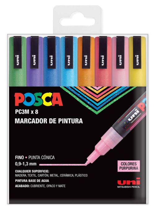 ESTUCHE 8 ROTULADORES POSCA PC3MR UNI-BALL PURPURINA