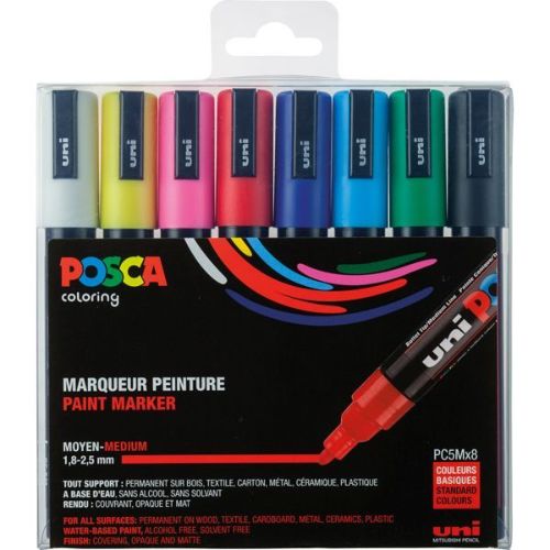 Estuche 8 rotuladores posca pc-m5 uni-ball colores surtidos