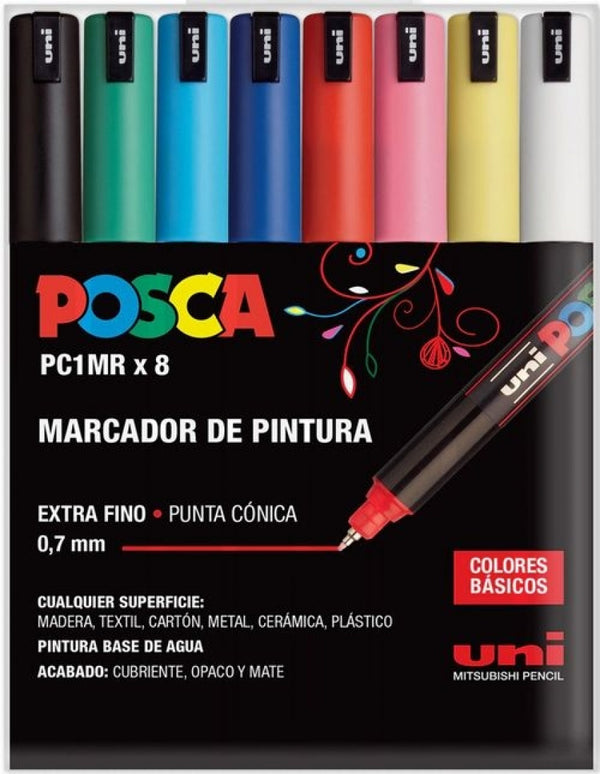 Estuche 8 rotuladores posca pc-1mr uni-ball colores surtidos