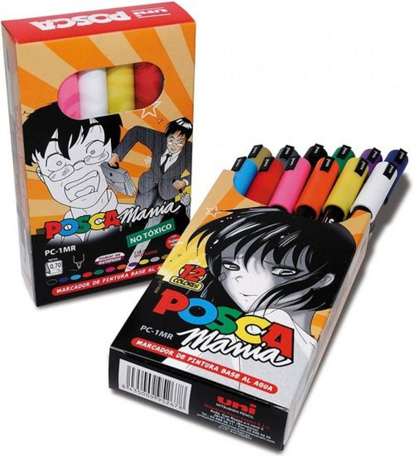 Estuche 12 rotuladores posca pc-1mr 0.7mm uni-ball caja mania colores surtidos