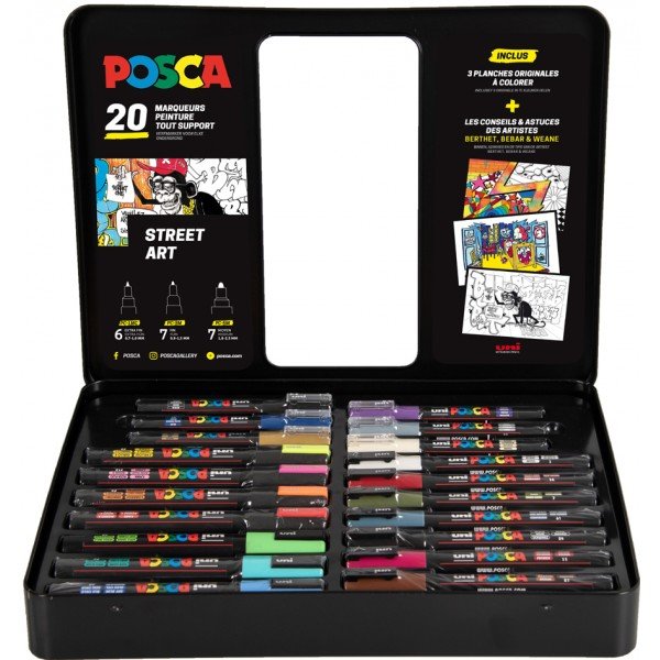 CAJA METALICA 20 ROTULADORES UNI-POSCA PC1M-PC3M-PC5M