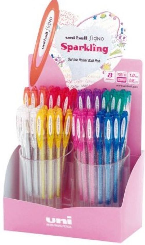 EXP 48 BOLIGRAFOS UNI-BALL SIGNO SPARKLING PURPURINA