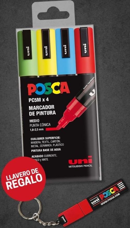 ESTUCHE 4 ROTULADORES POSCA PC5M SURTIDOS + REGALO LLAVERO