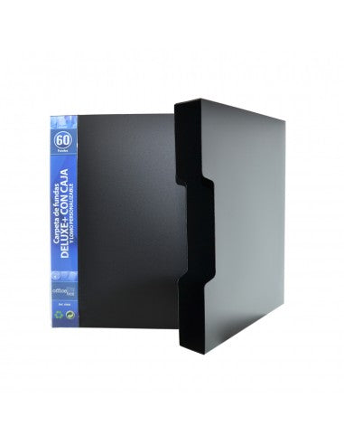 carpeta negra 60 fundas a4 deluxe con caja y lomo personalizable