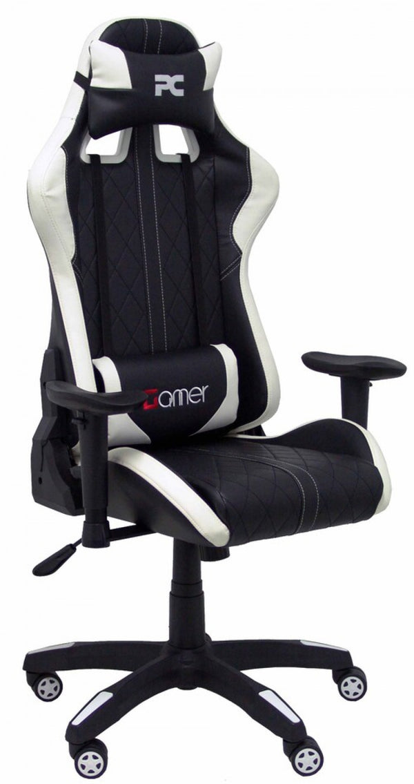 SILLA CON RUEDAS PARAISO GAMING SIMILPIEL NEGRA Y BLANCA