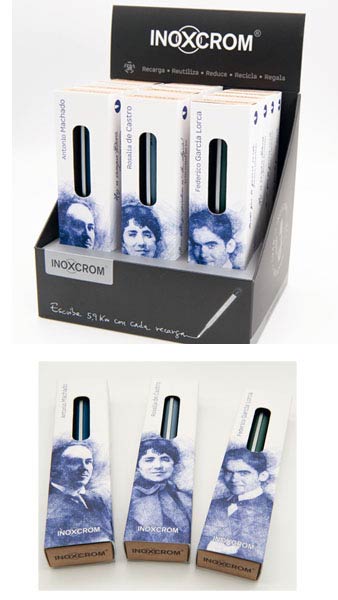 Exp 12 bolígrafo books escritores inoxcrom + punto libro a juego